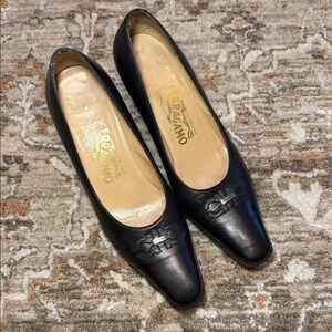 Salvatore Ferragamo Black Leather Kitten Heels